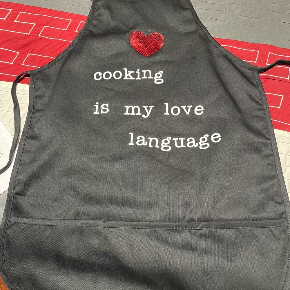 Black and Red Kitchen Apron with Cooking Phrase